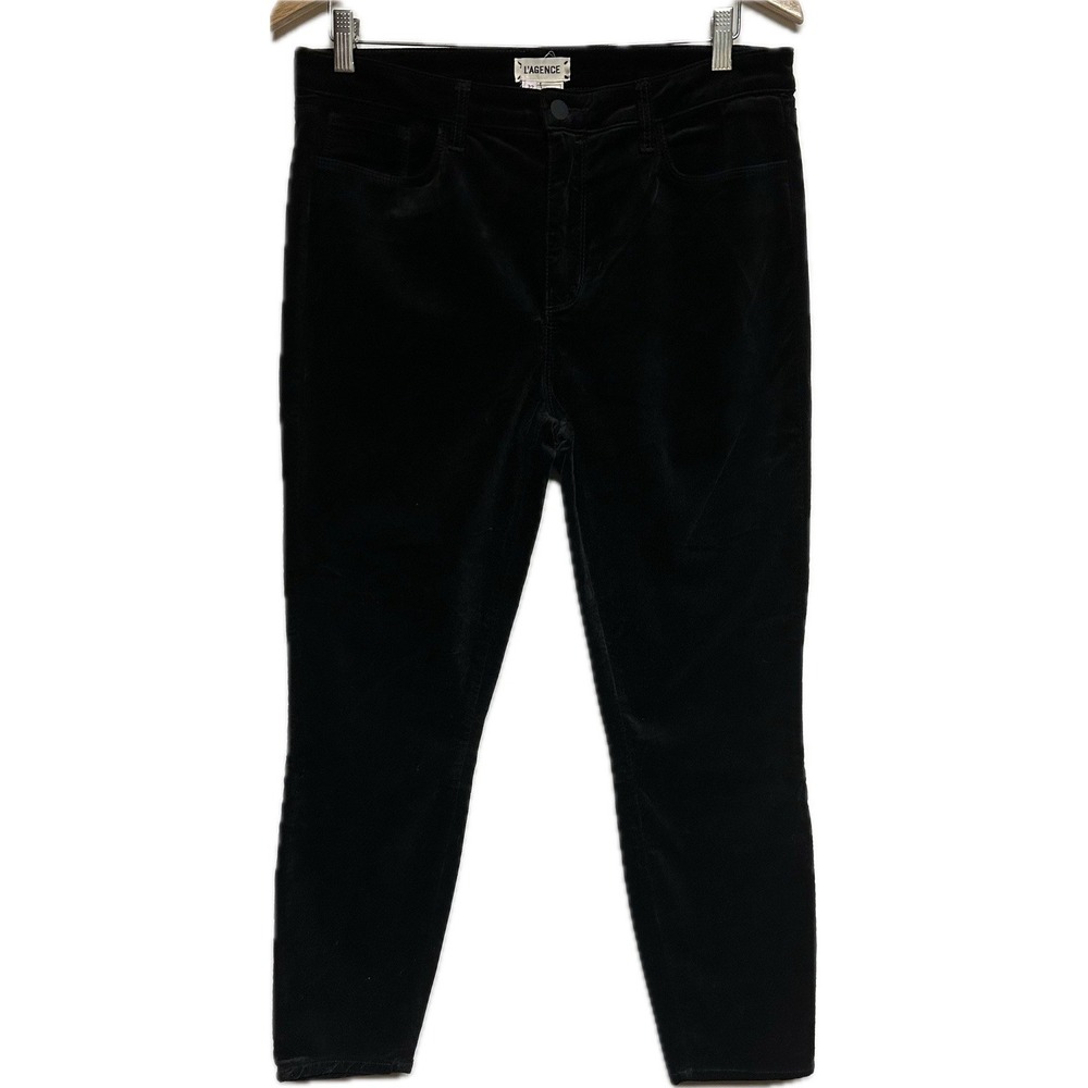 L'AGENCE Marguerite Velvet High Rise 32 Jean Stretch Skinny Noir Black US